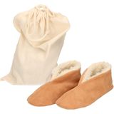 Beige Spaanse kinder sloffen/pantoffels van echt leer/suede maat 29 met opbergzak