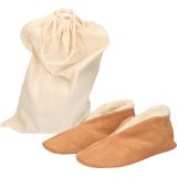 Beige Spaanse kinder sloffen/pantoffels van echt leer/suede maat 23 met handige opbergzak - Voor kinderen