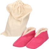Roze Spaanse kinder sloffen/pantoffels van echt leer/suede maat 23 met handige opbergzak - Voor kinderen