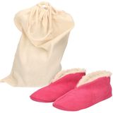 Roze Spaanse kinder sloffen/pantoffels van echt leer/suede maat 26 met handige opbergzak - Voor kinderen