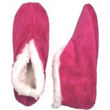 Roze Spaanse kinder sloffen/pantoffels van echt leer/suedemet handige opbergzak - Voor kinderen