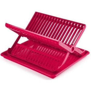 Fuchsia roze afdruiprek 2-laags met lekbak 37 x 33 cm - Keukenbenodigdheden - Afwassen/drogen - Afdruiprekken met lekbak