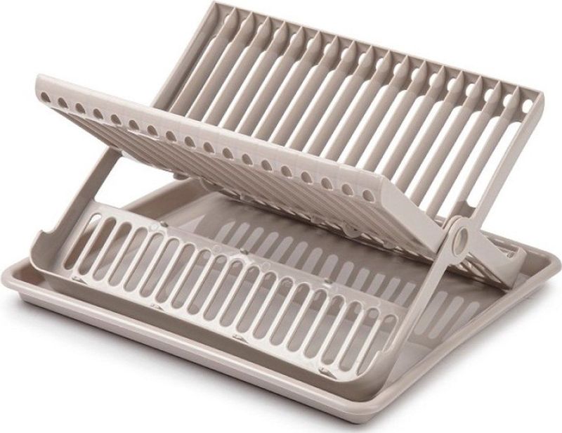 Afwas afdruiprek met lekbak - beige - kunststof - 37 x 33 x 21 cm - afwassen en drogen