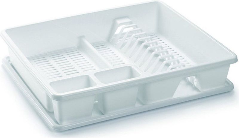 PlasticForte Afwas afdruiprek - wit - kunststof - 48 x 38 x 9 cm - met lekbak - huis/camping