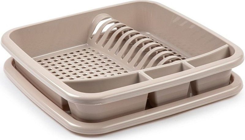 Taupe afdruiprek met lekbak 39 x 39 cm - Keukenbenodigdheden - Afwassen/afdrogen - Afwasrekken - Afdruiprekken met lekbak