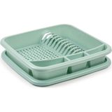 Groen afdruiprek met lekbak 39 x 39 cm - Keukenbenodigdheden - Afwassen/afdrogen - Afwasrekken - Afdruiprekken met lekbak
