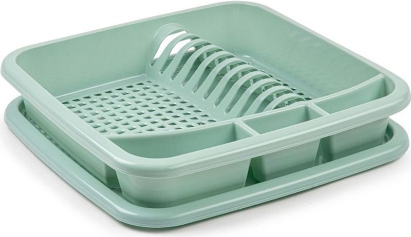 Groen afdruiprek met lekbak 39 x 39 cm - Keukenbenodigdheden - Afwassen/afdrogen - Afwasrekken - Afdruiprekken met lekbak