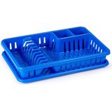 Plasticforte Afdruiprek met lekbak - 45 x 30 cm - blauw - Afwassen/afdrogen - Afwasrekken - Kunststof