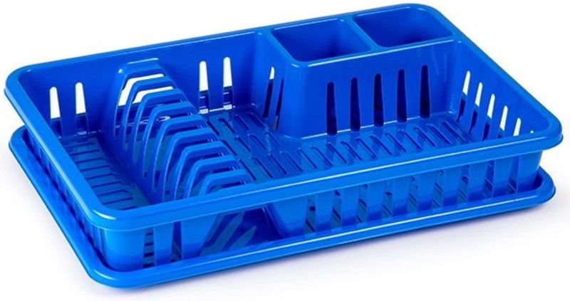 Plasticforte Afdruiprek met lekbak - 45 x 30 cm - blauw - Afwassen/afdrogen - Afwasrekken - Kunststof