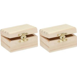 2x stuks klein houten kistje rechthoek 8 x 5.5 x 4.5 cm - Hobby en knutselen mini kistjes