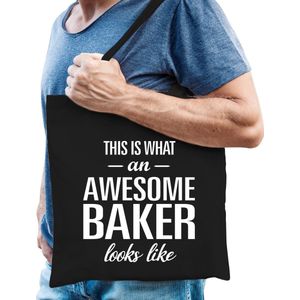 Awesome baker / geweldige bakker cadeau tas zwart voor dames en heren - bakker kado tas / beroep cadeau tas