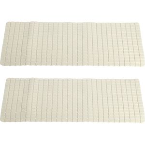 2x stuks anti-slip badmatten creme wit 69 x 39 cm rechthoekig - Badkuip mat - Grip mat voor in douche of bad