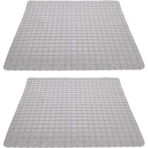 2x stuks lichtgrijze anti-slip badmatten 55 x 55 cm vierkant - Badkuip mat - Grip mat voor in douche of bad