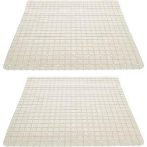 2x stuks creme witte anti-slip badmatten 55 x 55 cm vierkant - Badkuip mat - Grip mat voor in douche of bad