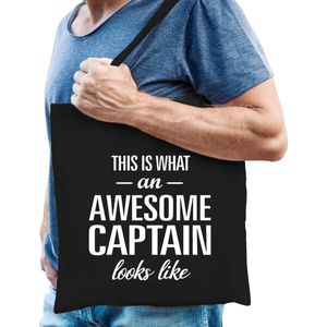 Awesome captain / geweldige kapitein cadeau tas zwart voor dames en heren - Feest Boodschappentassen