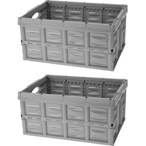 2x Vouwkratten/inklapbare boodschappenkratten grijs 53 x 40 x 26 cm - Boodschappenkratten