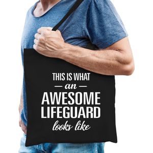 Awesome lifeguard / geweldige strandwacht cadeau tas zwart voor dames en heren - Feest Boodschappentassen