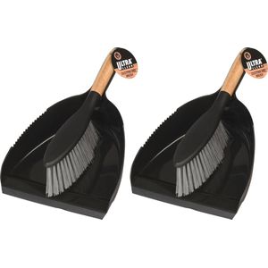 Set van 2x Stuks Stoffer en Blik Zwart Plastic/Bamboe 22 X 34 cm - Schoonmaken/Huishouden