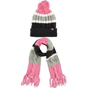 Luxe kinder winterset sjaal en muts roze/grijs - Sjaals