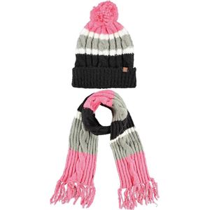 Luxe kinder winterset sjaal en muts roze/grijs