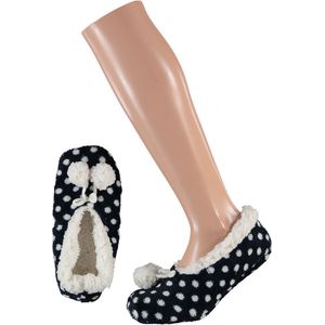 Apollo - Ballerina Sloffen - Zwart - Polyester - Met Witte Stippen