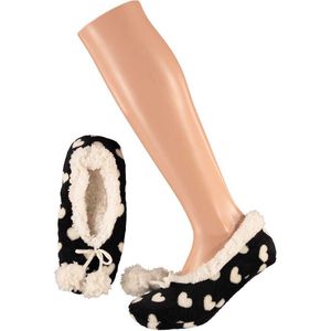 Apollo - Ballerina Sloffen - Zwart - Polyester - Met Witte Hartjes