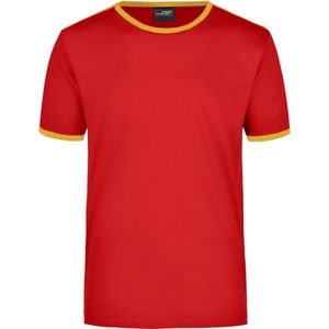 Basic ringer t-shirt - rood met geel - heren - katoen - 160 grams - basic shirts kleding