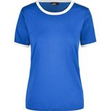 Basic ringer t-shirt - blauw met wit - dames - katoen - 160 grams - basic shirts kleding