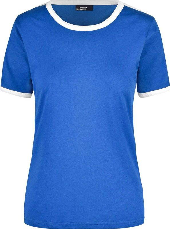 Basic ringer t-shirt - blauw met wit - dames - katoen - 160 grams - basic shirts kleding