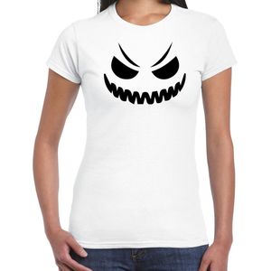 Halloween Spook gezicht halloween verkleed t-shirt wit voor dames - horror shirt / kleding / kostuum XS