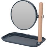 Excellent Houseware - Make-up Spiegel - Rond - Dubbelzijdig - Navy Blauw - Hout