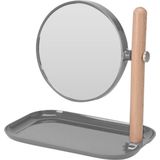 Excellent Houseware - Make-up Spiegel - Rond - Donkergrijs - Hout - Dubbelzijdig
