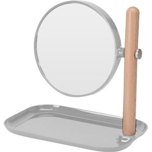 Make up spiegel rond dubbelzijdig metaal lichtgrijs 22 x 14 x 23 cm - Opmaken - Cosmeticaspiegels - Dubbelzijdige spiegels