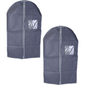 2x stuks grijze kledinghoezen 60 x 100 cm met kijkvenster - Kledingkastbenodigdheden - Kleding opbergen - Colberts/jasjes/pakken opbergen - Kledinghoezen groot