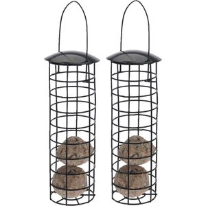 2x stuks metalen vogel voeder huisjes voor pindas/vetbollen zwart D7 x H25 cm