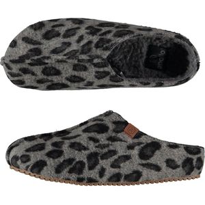Dames instap slippers pantoffels luipaard print grijs