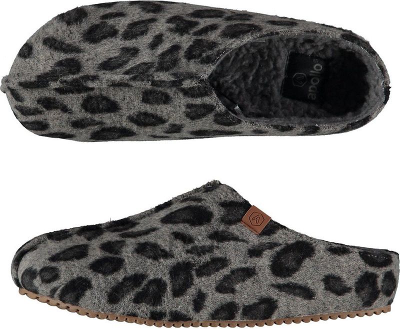 Dames instap slippers pantoffels luipaard print grijs