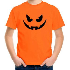 Pompoen gezicht halloween verkleed t-shirt oranje voor kinderen - horror shirt / kleding / kostuum 134/140