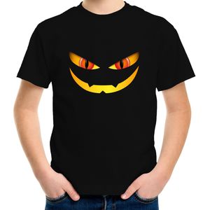 Monster gezicht halloween verkleed t-shirt zwart voor kinderen - horror shirt / kleding / kostuum 122/128