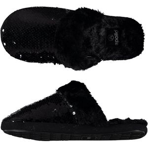 Dames instap slippers/pantoffels met pailletten zwart maat 37-38 - Sloffen - volwassenen