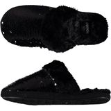 Dames instap slippers/pantoffels met pailletten zwart maat 37-38