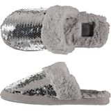 Dames instap slippers/pantoffels met pailletten grijs maat 37-38