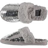Dames instap slippers/pantoffels met pailletten grijs