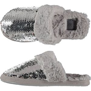 Dames instap slippers/pantoffels met pailletten grijs maat 39-40 - Sloffen - volwassenen