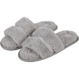 Dames huisslippers instapsloffen pantoffels met bont - grijs