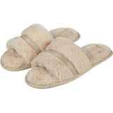 Dames huisslippers instapsloffen pantoffels met bont - beige