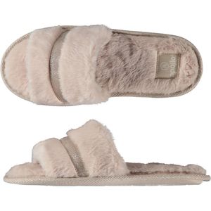 Dames huisslippers instapsloffen pantoffels met bont - beige