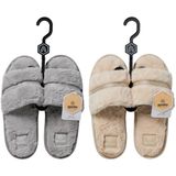 Dames huisslippers instapsloffen pantoffels met bont - beige