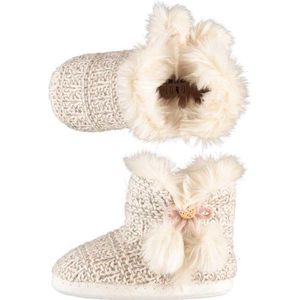 Meisjes hoge pantoffels/sloffen gebreid beige maat 31-32