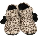 Dames hoge pantoffels/sloffen luipaard print beige maat 37-38